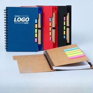 Custom Logo Spiral Notebook with Pen Holder, Kraft Paper <b>Memo</b> <b>Pad</b> and Sticky Notes Set for Trade Show Promotional Gifts - Product Image 1