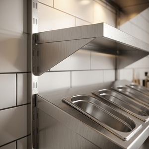 Étagère murale à trois niveaux pour bacs alimentaires en acier inoxydable, organisateur de cuisine avec étagères supérieures et inférieures pour bacs - Product Image 5