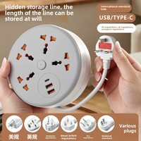 Multiprise universelle ronde 10A avec 4 prises CA, 2 ports USB, ignifuge, sécurité enfant, rallonge multiprise