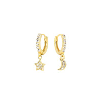 Boucles d'oreilles créoles tendance géométriques en laiton plaqué or 18 carats entièrement pavées de zircons pour femme - Bijoux de bureau/carrière et de soirée