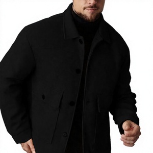 Chaqueta Bomber Casual Negra de Invierno para Hombre con Cuello Mao, Cierre de Cremallera, Corte Regular, Color Sólido, Tela de Lona, Logotipo Frontal - Product Image 1