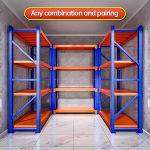 Almacenamiento de acero Estanterías sin pernos Estanterías de alta resistencia Protección contra la corrosión de 4 niveles Recubierto de polvo Azul Naranja Estanterías de almacén - Product Image 6