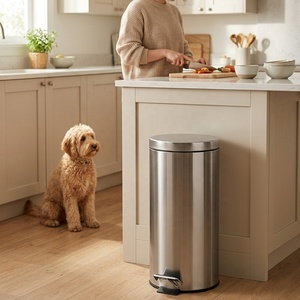 Customize Stainless Steel Dustbin Foot Pedal Household Waste Bin Bathroom Round <strong>Trash</strong> <strong>Can</strong> with Lid - Product Image 2
