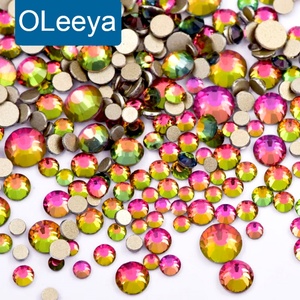 OLeeya Cold Fixaion Golden Back Pack 1440pcs Glass Non Hotfix Rhinestone Nails Art Flat Back Crystal Rhinestones for Decoration - Product Image 1