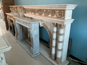 Customized Marble Fireplace Modern Hand Carved Luxury Beige & White Marble Fireplace Mantel Marble Fireplace Surround - Product Image 4
