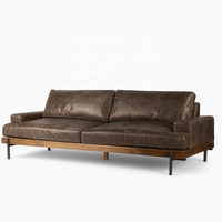 Canapé sectionnel deux places en bois craquelé, style moderne du milieu du siècle, structure en bois véritable et cuir, meubles mobiles, mobilier de maison