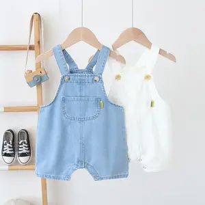 Hongbo Pakaian Jins Bayi Baru Lahir Balita Laki-laki Perempuan Jumpsuit Overall Rompers Celana Pendek Denim Lembut Baju Monyet Katun Bayi