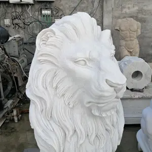 Estatuas de León de mármol blanco talladas a mano, estilo occidental, tamaño real, decoración de jardín, en venta