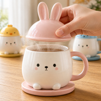 Tasse à café en céramique personnalisée peinte à la main 400 ml, compatible lave-vaisselle avec plateau, vaisselle à marque privée pour fêtes, vente au détail, boissons chaudes/froides