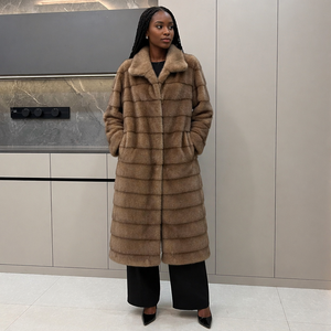 Nuovissimo <span class=keywords><strong>Cappotto</strong></span> in Finta Pelliccia di Visone <span class=keywords><strong>Viola</strong></span> con Motivo a Stelle, Versione Lunga per Donne - Product Image 1