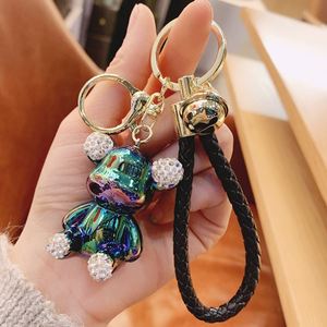 Trendy <b>Cute</b> Electroplated <b>Bear</b> Keychain Fashion 3D <b>Bear</b> Doll Keyring with Leather Rope Pendant for Girl Gift - Product Image 5