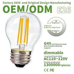 G45 <b>Edison</b> Filament Bulb E26 AC110V Manual Button Residential SMD Transparent Plastic Lampshade Color Rendering Index Constant - Product Image 3