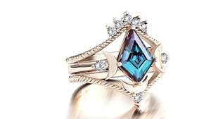 Anillo de Compromiso y Nupcial de Lujo en Plata de Ley 925 con Baño de Oro de 18K, con Alexandrita Certificada en Forma de Cometa, Luna de Mi Vida - Product Image 4