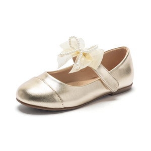 <span class=keywords><strong>Ballerine</strong></span> Dorate con Fiocco e Perle per Bambine, Scarpe Eleganti per Cerimonie ed Eventi Estivi con Chiusura a Fibbia - Product Image 1