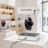 Vitrine rotative à 360° pour casque audio, double anneau LED 12 LED, vitesse réglable, lévitation magnétique, présentoir en acrylique