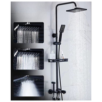 Ensemble de douche mural moderne en acier inoxydable avec mitigeur pluie et robinets de salle de bain noirs