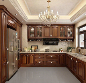 Solid Wood Kitchen Cabinet Rich Brown Gold Accents Custom-Built Classic American Style Modern Features Including Faucet Hinge - Product Image 4