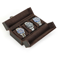 Boîte à montres rétro en cuir Crazy Horse à 3 emplacements, carrée, portable, en cuir véritable, avec fermeture magnétique