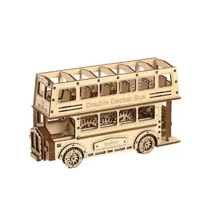 DIY Retro 3D Wooden Jigsaw Puzzles Double-decker Bus Model Children's Handmade Wooden Jigsaw Puzzle Toys