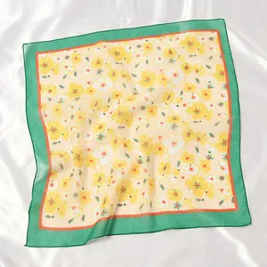 Chal de algodón a la moda, bufanda cuadrada para mujer, hiyab con estampado Floral amarillo, envolturas para mujer, pañuelos protectores solares de verano, pañuelo para la cabeza