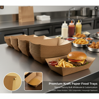 Plateau rectangulaire en papier kraft brun écologique, imperméable et jetable pour la restauration en gros