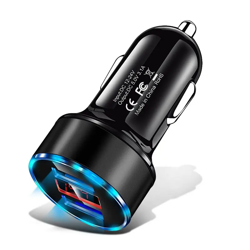 듀얼 USB 자동차 충전기 어댑터 3.1A 디지털 LED 전압 전류 디스플레이 금속 충전기 스마트 폰