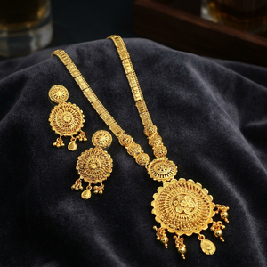 Wholesale 14K 18K 24K Micron Gold Forming Long Jewelry Set, Traditional Floral Design Jewelry Set Fashion Brass Gold Jewelry Set - Product Image 1