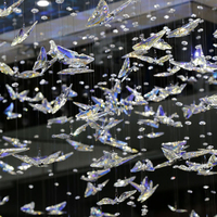 Lustre LED Papillon en Cristal K9 de Luxe Moderne, Design pour Hall d'Hôtel, Décoration Intérieure, Longue Suspension Plafond, Grande Lampe Suspendue Personnalisée