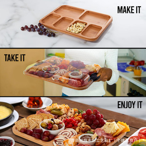 Bandeja de madera para delicias/pasteles con tapa de acrílico, dividida en secciones para reuniones familiares y aperitivos. - Product Image 3