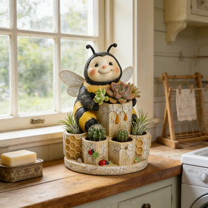 Pot de fleurs réaliste en résine abeille - Pot décoratif nid d'abeille avec <span class=keywords><strong>figurine</strong></span> d'abeille, support fantaisie pour plantes succulentes - Product Image 4