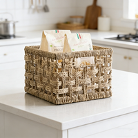 Panier de rangement tressé à la main en jonc de mer naturel, panier organisateur à tressage ouvert, panier décoratif pour étagères et salon