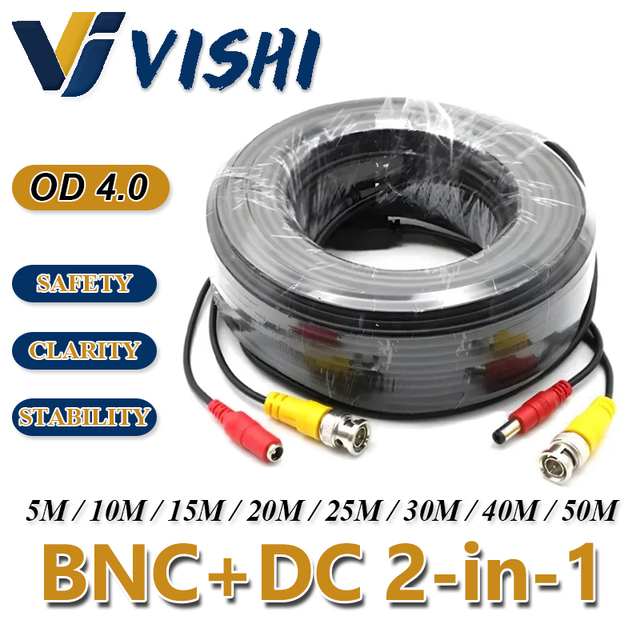 Vishi OD4.0 Safe Clear Stable BNC+DC 2-in-1 Security Surveillance Camera Connection Cables High Definition Video Copper Core