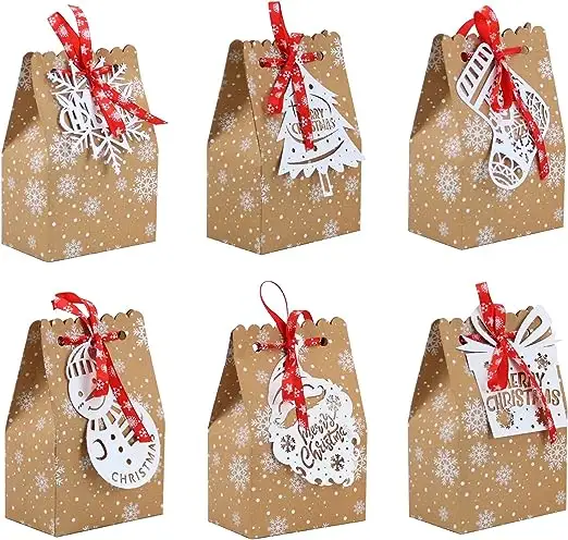 Caixas do malote do presente do papel Kraft do alimento do Natal com fita Saco do embrulho do presente para os doces Chocolates Cookies