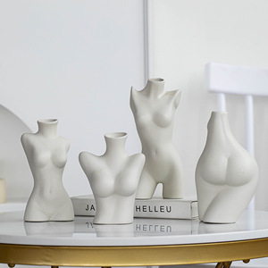 Florero blanco Simple con logotipo personalizado para mujer, de cerámica para miniflorero arte corporal, para secar el trasero, para interior, con forma de cuerpo femenino, venta al por mayor - Product Image 1