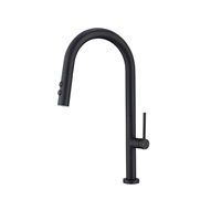 Keran Dapur Mewah Satu Gagang Warna Hitam Doff dengan Semprotan Tarik Turun, Keran Mixer Kuningan untuk Pemasangan di Dek