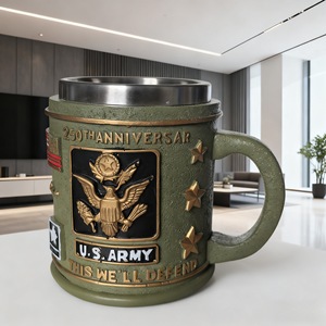 Tasse en résine avec ancre marine et couvercle, tasse à café de style militaire vintage, cadeau pour hommes - Product Image 2