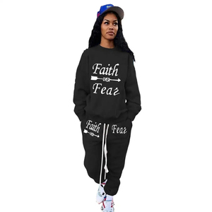Conjunto Deportivo de <span class=keywords><strong>2</strong></span> Piezas para Mujer, Estilo Urbano, con Estampado 'Faith Over <span class=keywords><strong>Fear</strong></span>', Sudadera de Cuello Redondo y Pantalones Deportivos con Cordón Ajustable, Atuendo Informal - Product Image 3