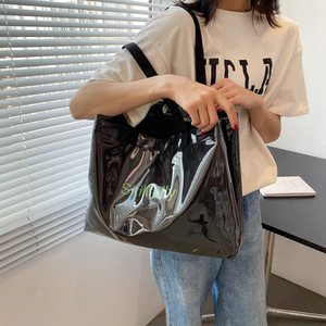 Wholesale <b>Large</b> Capacity Waterproof <b>Beach</b> <b>Bag</b> Shoulder Strap Custom Logo PVC Canvas Fabric Tote Shopping <b>Bag</b> for Women Daily Use - Product Image 5
