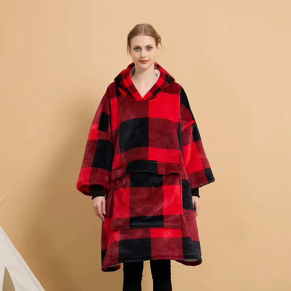 Wholesale Winter Pullover Fleece Soft Blanket Hooded Blankets Oversized Hoodie For Women Gift Comfy Wearable Blanket