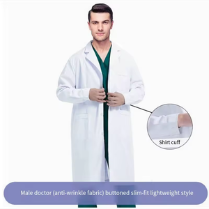 Bata de laboratorio blanca de manga larga al por mayor, uniforme médico para doctor, ropa de trabajo cómoda de mezcla de poliéster y rayón para hospital - Product Image 3