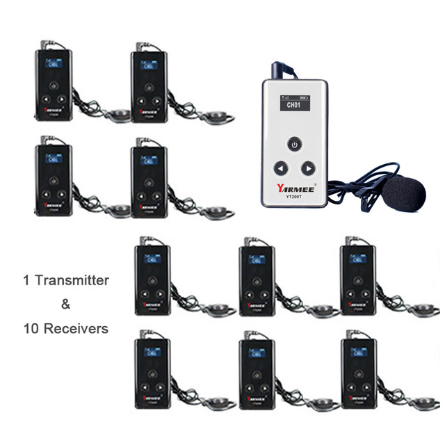 Handheld Audio Wireless Tour Guide System 1 Transmitter and 10 Receivers