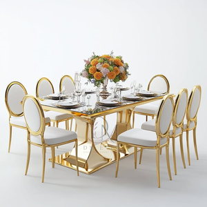 Luxury Stainless Steel Rectangular <b>Mirrored</b> Glass Event Dining <b>Table</b> Curved Pedestal Base for Wedding Banquet Wholesale - Product Image 1