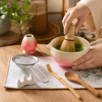 Ensemble de thé matcha 9 pièces, bol en porcelaine 500 ml, fouet en bambou, support, cuillère à thé, passoire, cuillère, boîte cadeau écologique pour la cérémonie du thé