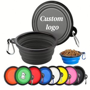 Gamelle portable pliable en silicone avec logo personnalisé, cadre noir et mousqueton, pour chien et chat, gamelle anti-glouton pour la marche en extérieur, accessoires pour animaux de compagnie - Product Image 1