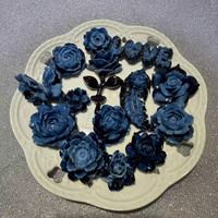 [Série Céramique Noire et Bleue - Imitation] Bijoux DIY Faits Main Lumineux en Forme de Rose avec Cabochons - Accessoires en Plastique/Résine