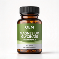 Gélules de glycinate de magnésium D3 + K2, 60 unités, complément alimentaire pour la santé immunitaire et osseuse des adultes, fournisseur en gros OEM/ODM, étiquette privée