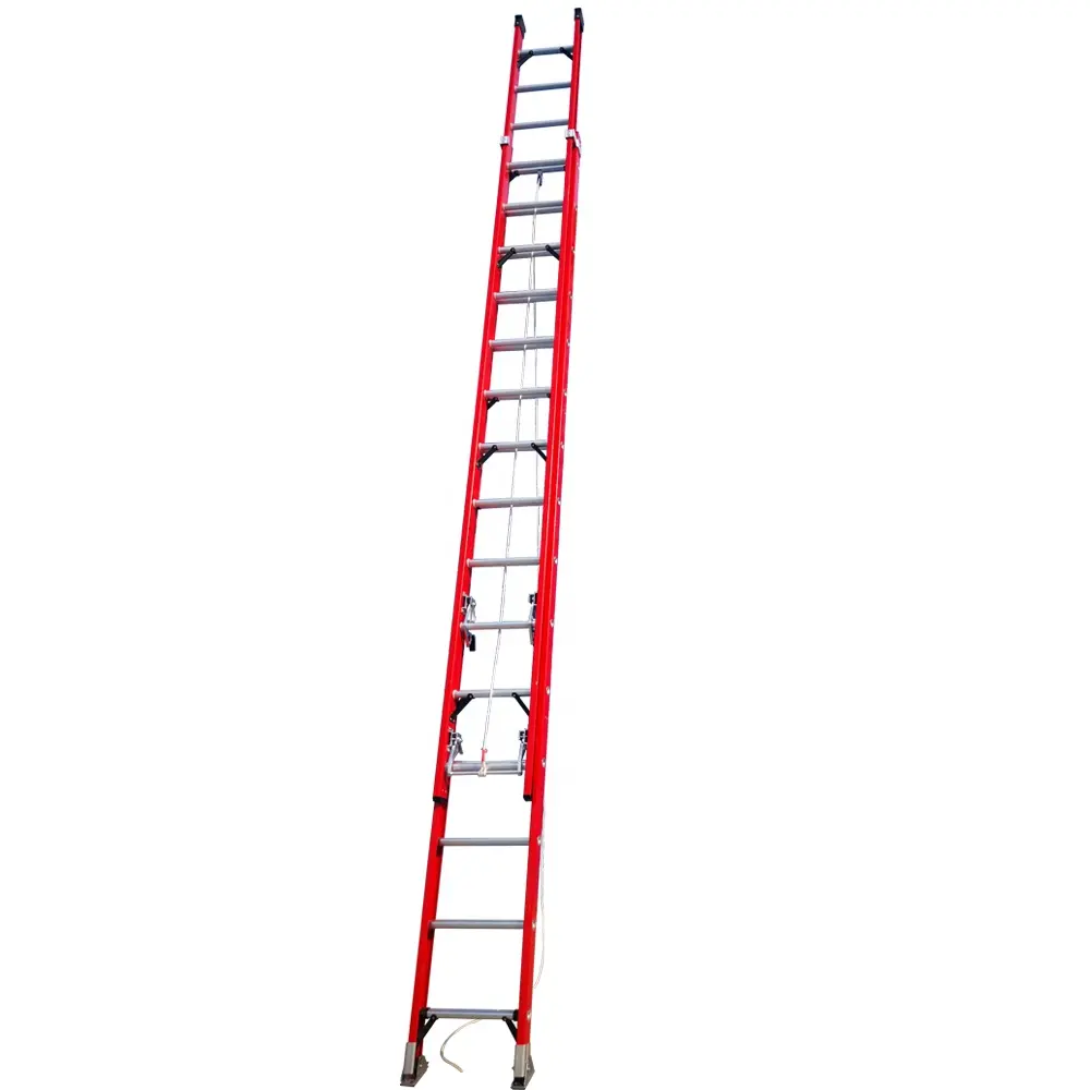 FRP Red Color Non-conducting Fiberglass Insulated Extension Ladder For Electricity Work