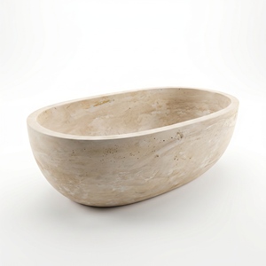 Luxury Custom-made Modern Oval Bathtubs Exclusive Cream White/Beige Travertine Freestanding Soaking Bathroom Vila Hotel Home - Product Image 2