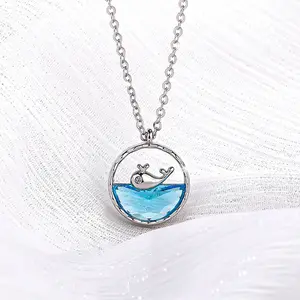 Moda 2024 verano 925 conjuntos de joyas de plata esterlina de mar azul zirconia cúbica ballenas peces pendientes collar