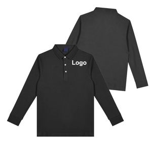 Chemises à manches longues pour hommes en tricot noir avec logo personnalisé par sublimation, séchage rapide, t-shirt d'hiver uni, polyester, polo de golf - Product Image 1